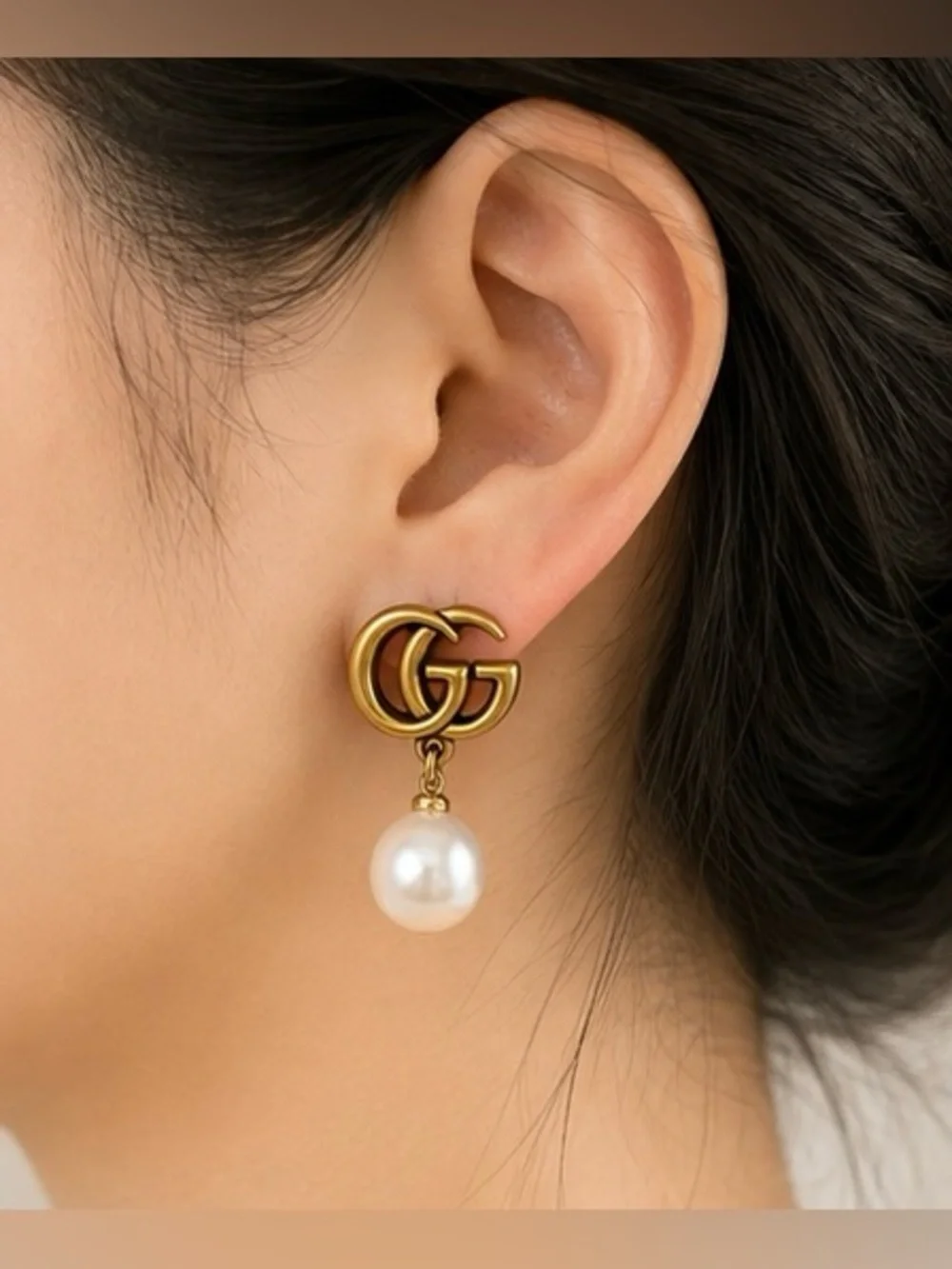 Gold-Tone Faux Pearl Drop Earrings – Classic Statement Dangle Earrings